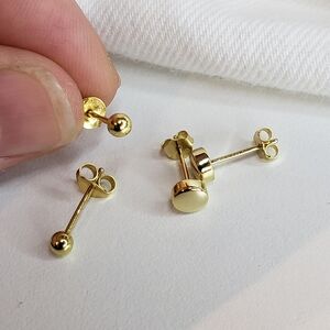 Gold Circle Stud and Ball Stud Earrings Set